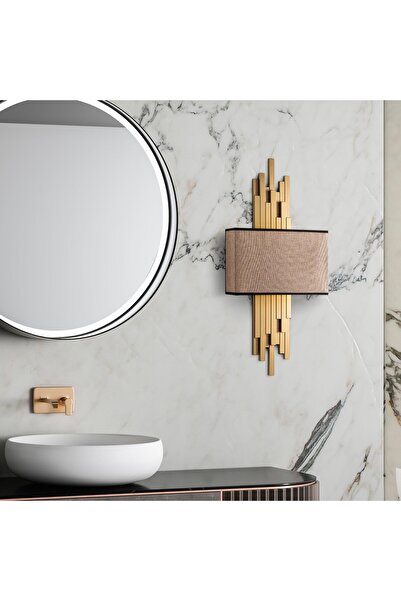 MOİRA Axis Çift Yönlü Abajur Başlıklı Aplik Parlak Gold, Rustik Metal Tekli Duvar Lambası AXIS-15112