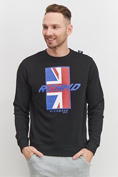 John Richmond Men Sportswear Fit Crew Neck Graphic Sweatshirt, Black