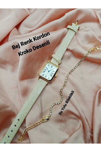 Brality Trend Brand Roman Numeral Beige Color Cord Vintage Rectangle Steel Ca...