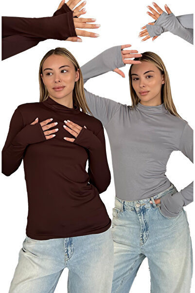 RDK Giyim Γυναικείο Σετ 2 Κομματιών Φορμάκι με λεπτομέρεια στα δάχτυλα - Καφέ...