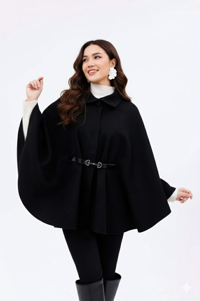 beeke Tunica Poncho/Hijab neagră supradimensionat Nou sezon Confortabil Modern Elegant Combinație Beeke-6172
