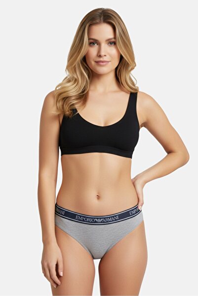 Emporio Armani Women Brand Logo Pull On Thong, Heather Grey