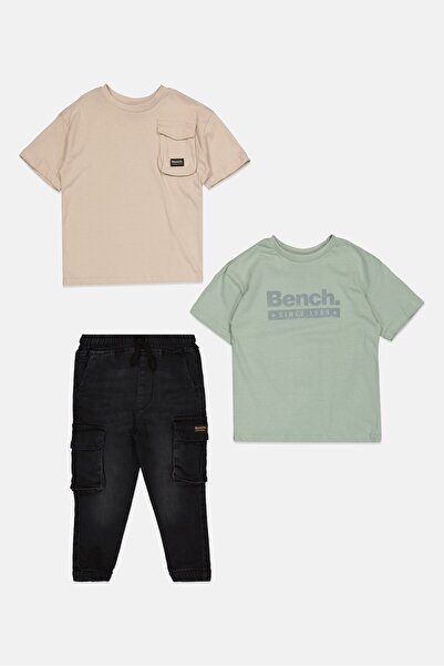 BENCH Toddlers Boy 3 Pieces Short Sleeve Brand Logo Tops And Bottom Set, Multicolor