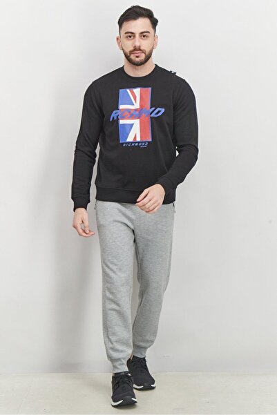 John Richmond Men Sportswear Fit Crew Neck Graphic Sweatshirt, Black