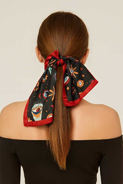bahia butik aksesuar Women'S, Colorful Eye Patterned Scarf on Black – 50X50 S...