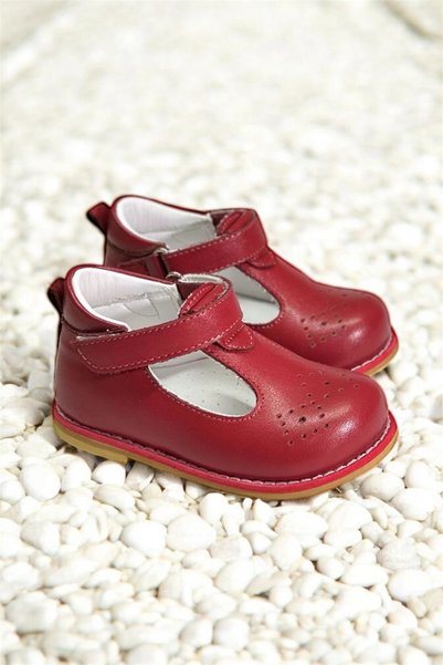 Cevoclub kids Genuine Leather Velcro Orthopedic İlkadım Shoes Red Cv-473