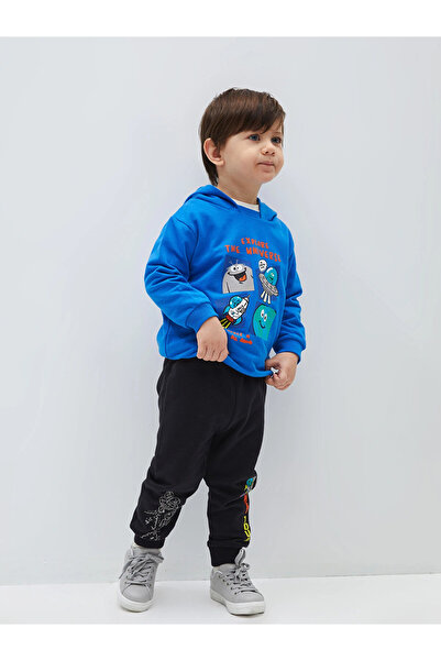 LC Waikiki Lcw Baby Black Elastic Waist Printed Baby Boy Jogger Tracksuit Bottom