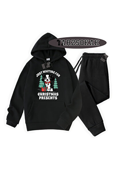 Tarzsokak Black Hoodie Just Waıtıng Detailed Double Set