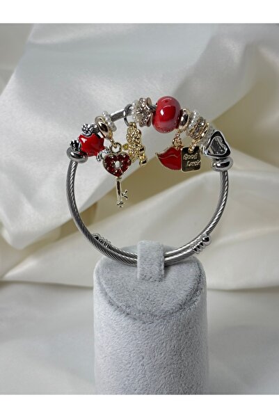 Uzak Işıklar Charm Mixed Model Steel Bracelet Silver Red