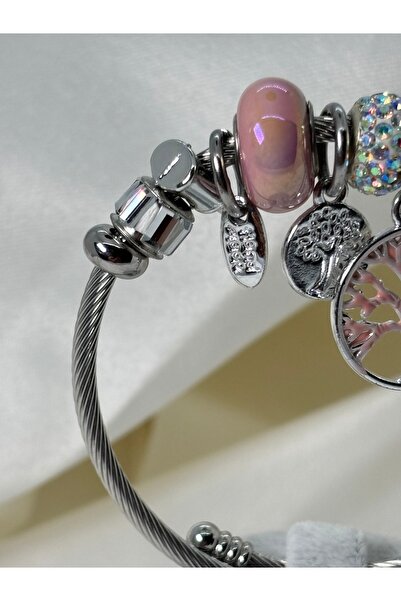 Uzak Işıklar Charm Mixed Model Steel Bracelet Silver Pink Tree of Life