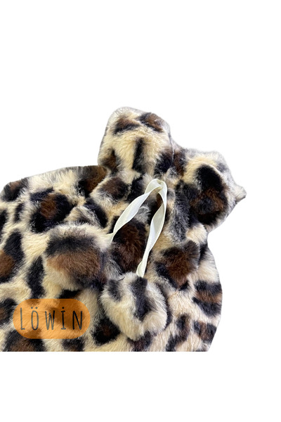 Löwin Leopar Desenli Ponponlu Peluş Kılıflı 2 L Sıcak Su Torbası | Krem