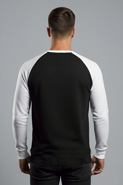 DeepSEA Erkek Siyah Fitilli Şardonlu Sweatshirt - Pamuklu, Likralı, Rahat Kalıp Sweatshirt 2601510