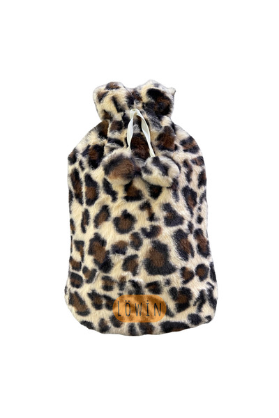 Löwin Leopar Desenli Ponponlu Peluş Kılıflı 2 L Sıcak Su Torbası | Krem
