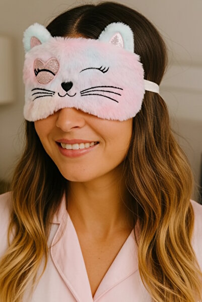 CAŞ DEKORASYON Pembe Renk Kedi Figür Peluş Uyku Bandı