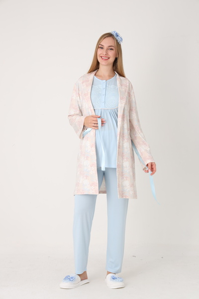 EM&FA TEKSTİL Hamile Lohusa Sabahlıklı Pijama Takımı