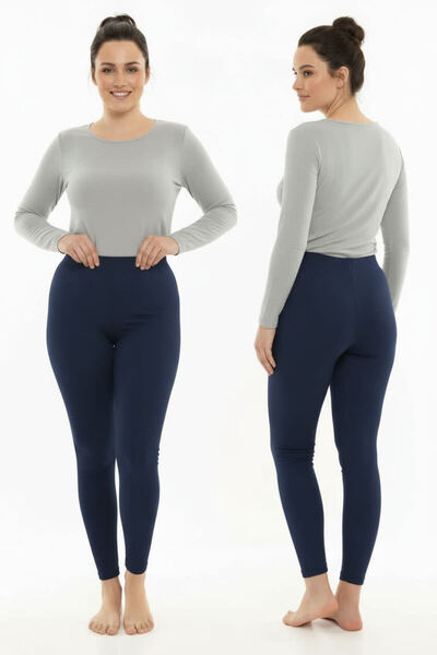 KonForYou Plus Size Fleece-Lined Thermal Leggings |   Unisex Cotton Navy Blue Leggings Underwear