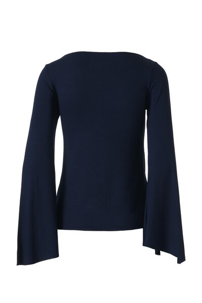 FACETTE Batwing Sleeve Boat Neck Blouse Navy Blue