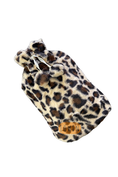 Löwin Leopar Desenli Ponponlu Peluş Kılıflı 2 L Sıcak Su Torbası | Krem