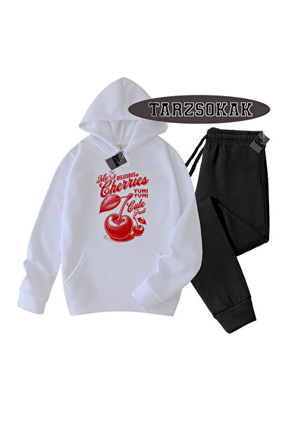 Tarzsokak Λευκό σετ με κουκούλα Herry Yum Yum με λεπτομέρειες, διπλό σετ