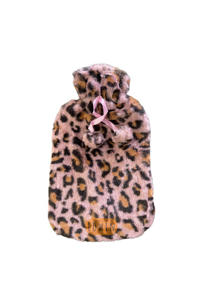 Löwin Leopar Desenli Ponponlu Peluş Kılıflı 2 L Sıcak Su Torbası | Pembe