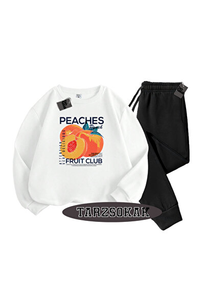 Tarzsokak Λευκό Μπισκιλέτ Ροδακινί Λεπτομερές Σετ δύο τεμαχίων