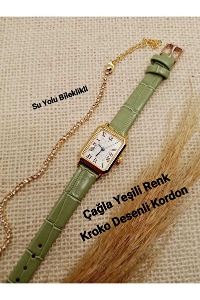 Brality Rectangular Roman Numeral Vintage Women's Wristwatch Retro Çağla Gree...