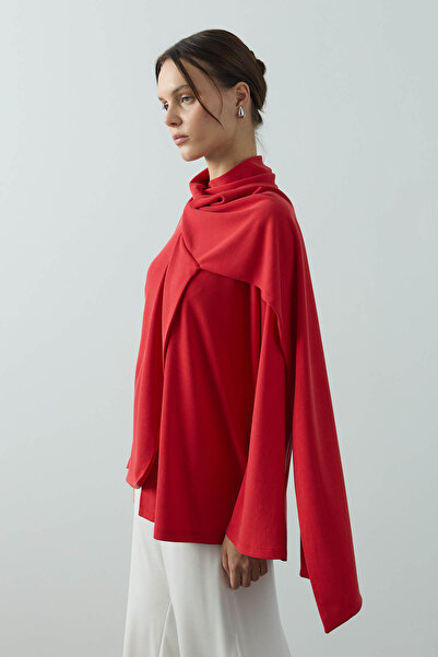 SENA GÜVEN Flex Şal Yaka Tunik Kırmızı
