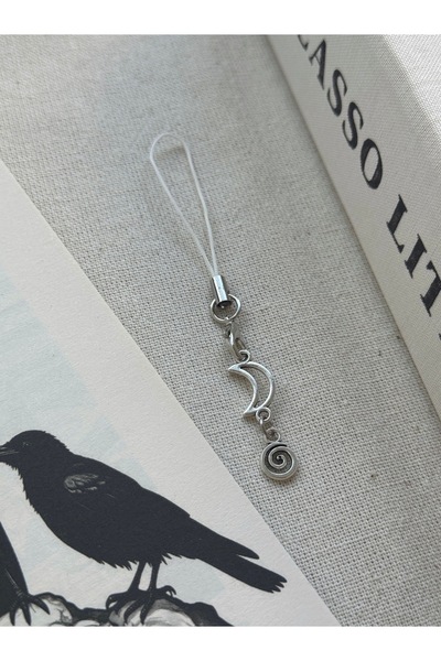 WhimsyWhite Spiral and Moon Design Phone Charm, Handmade Phone Lanyard