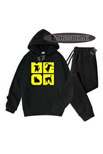 Tarzsokak Μαύρο Σετ με Κουκούλα και Λεπτομέρεια Γάτας, Διπλό Σετ