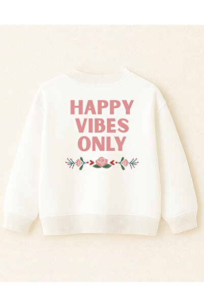 fasardi Φούτερ για κορίτσια μπροστά και πίσω με τύπωμα 3 νήματα χωρίς σχέδιο μακρυμάνικο O oversized - Happy Vibes Only
