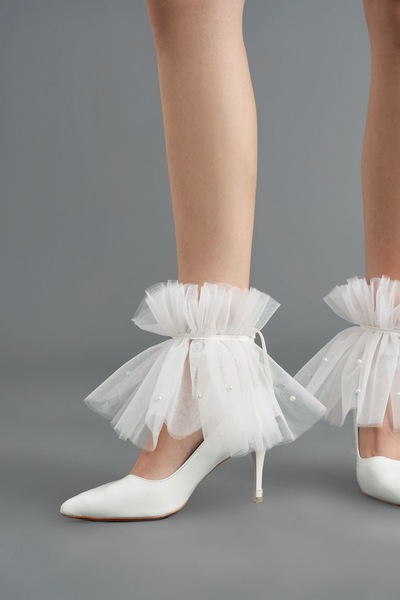SHClothing accessories White Pearl Tulle Socks Bridal Socks Wedding Outdoor S...