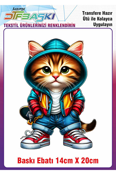 F17 Ajans Sevimli Kedi Ütü ile Yapışan Kumaş Tekstil Kıyafet Dtf Baskı