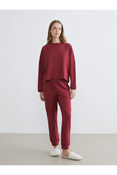 LC Waikiki Lcw Young Burgundy Crew Neck Women's Pajama Set
