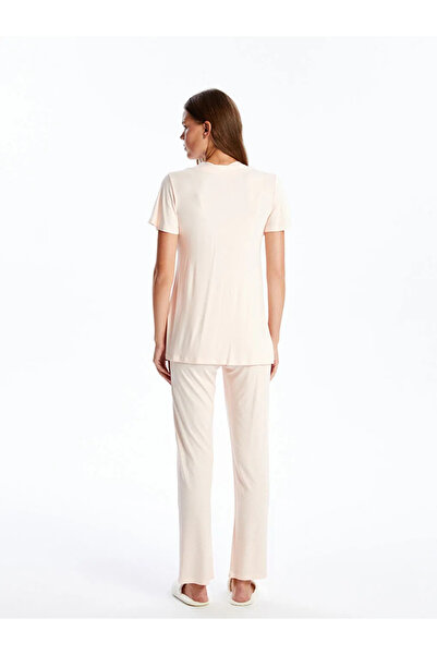 LC Waikiki Pink Double Breasted Collar Plain Short Sleeve Maternity Pajamas Set