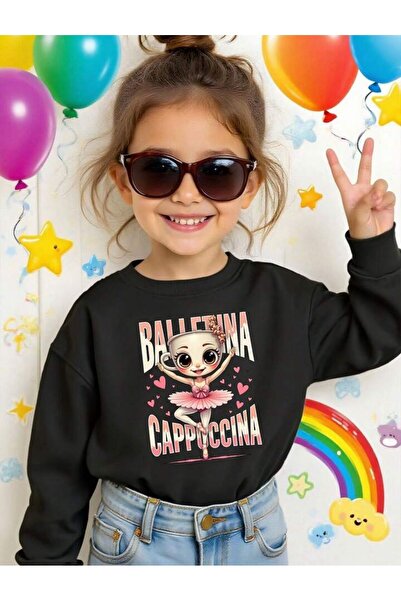 No Plan Girl's Balerina Cappuccino Round Neck Sweatshirt