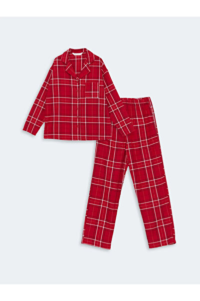 LC Waikiki LCW DREAM Κόκκινο πουκάμισο γιακά καρό γυναικείο σετ πιτζάμες