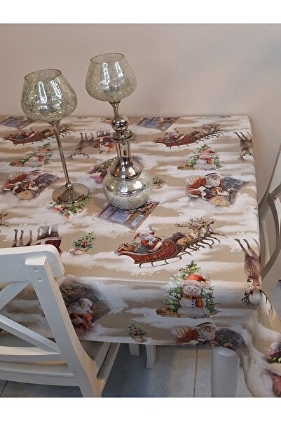 Başak Ev Tekstili Τραπεζομάντιλο από ίνες PVC με σχέδια Πρωτοχρονιάς – Σβήσιμο και αδιάβροχο λαδόπανο