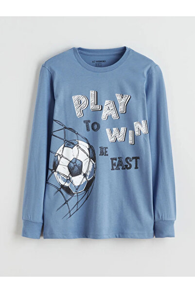 LC Waikiki Set de pijamale pentru băieți cu imprimeu albastru pentru copii LCW