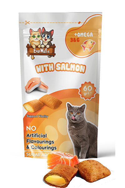 Eva & Wall-e Somonlu Kedi Ödül Maması 60 g | Omega 3-6 Destekli Krem Dolgulu Çıtır Atıştırmalık