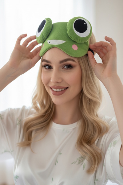 CAŞ DEKORASYON Yeşil Renk Kurbağa Model Uyku Bandı