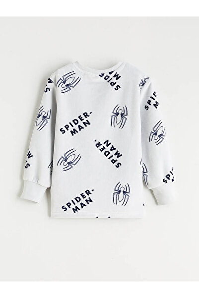 LC Waikiki Set de pijamale pentru băieți din catifea brodată LCW Kids Gri guler rotund Spider-man