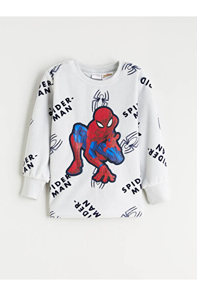 LC Waikiki Set de pijamale pentru băieți din catifea brodată LCW Kids Gri guler rotund Spider-man