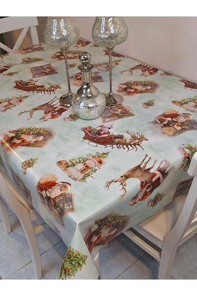 Başak Ev Tekstili New Year Patterned Fiber Pvc Tablecloth – Erasable and Waterproof Oilcloth