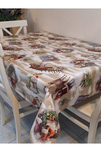 Başak Ev Tekstili Τραπεζομάντιλο από ίνες PVC με σχέδια Πρωτοχρονιάς – Σβήσιμο και αδιάβροχο λαδόπανο