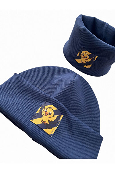 Mustran Children's Fan Patterned 95% Cotton Ribbed Beanie Neck Collar Set of 2 – Handcrafted Unisex (3–8 Years)