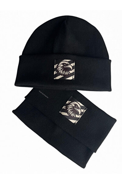 Mustran Children's Fan Patterned 95% Cotton Ribbed Beanie Neck Collar Set of 2 – Handcrafted Unisex (3–8 Years)