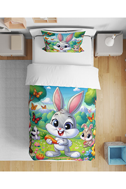 Home Σετ παιδικό κρεβατοκάμαρο με χαριτωμένο σχέδιο κουνελιού 3D Digital με τ...