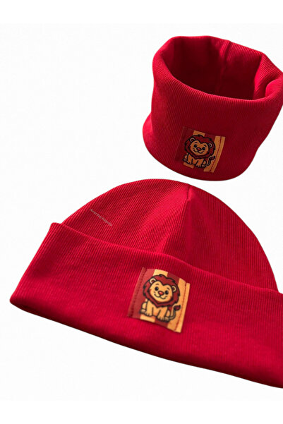 Mustran Children's Fan Patterned 95% Cotton Ribbed Beanie Neck Collar Set of 2 – Handcrafted Unisex (3–8 Years)