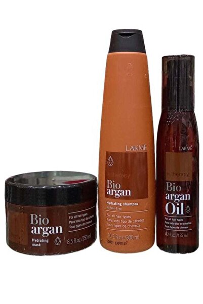 Lakme مجموعة ترطيب الشعر بالأرغان الحيوي - شامبو 300 مل، قناع 250 مل، زيت الأرغان 125 مل (لجميع أنواع الشعر)