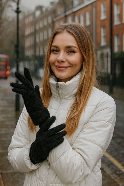 FELLMENS قفازات نسائية سوداء مبطنة بالفرو الناعم ذات ملمس ناعم